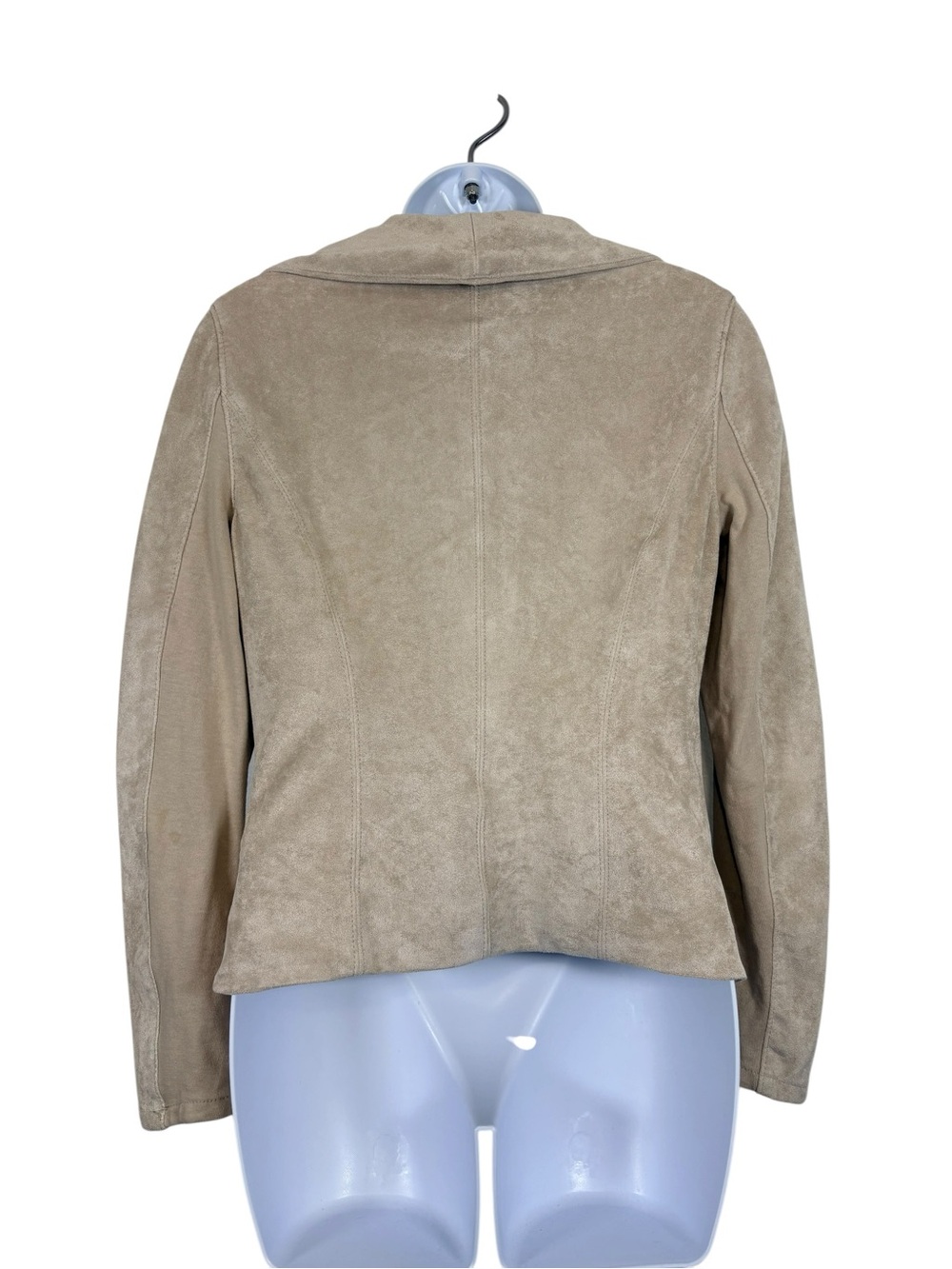 SL8 Beige Faux Suede Moto Jacket Size Small Asymmetrical Zip Draped Collar - Picture 6 of 14